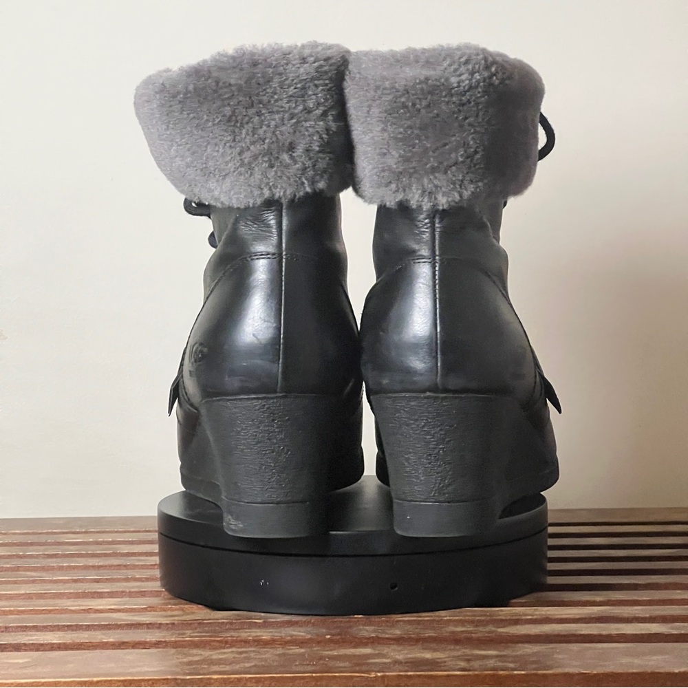 Ugg Janney Boot Black Waterproof Leather Ankle Wedge Lace Up Fur Sz 12 1012527 - Picture 4 of 14